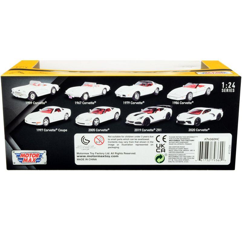 2020 Chevrolet Corvette C8 Stingray White with Red Interior "History of Corvette" Series 1/24 Diecast Model Car by Motormax