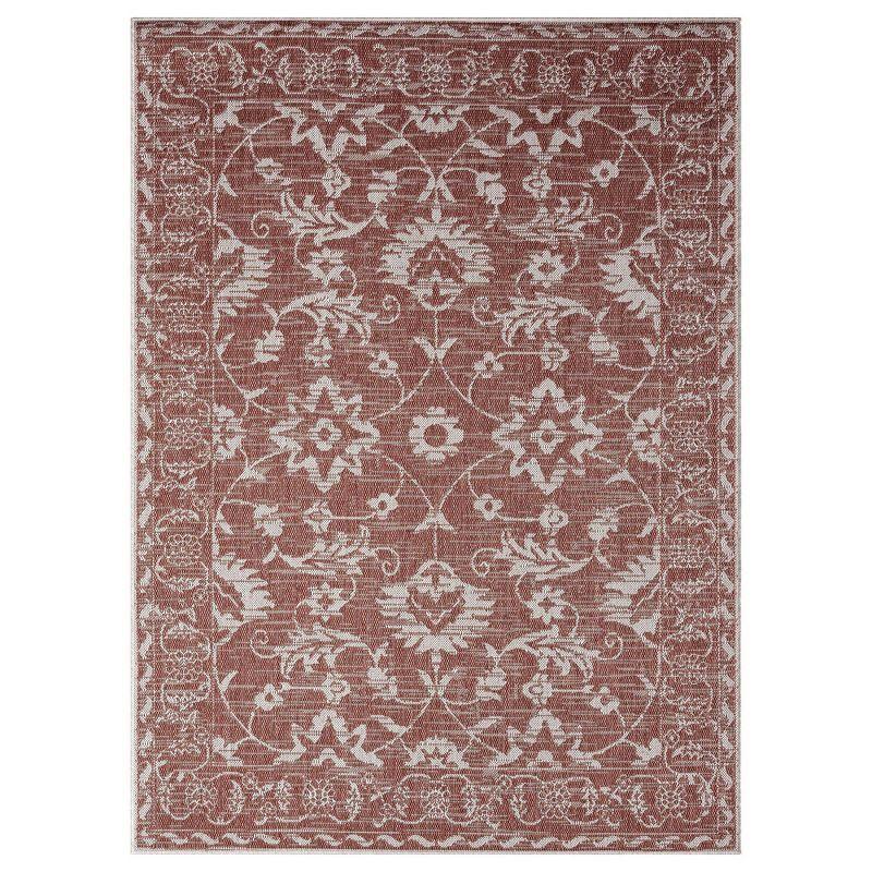 Rustic Terracotta & Ivory Floral 8' x 10' Synthetic Area Rug