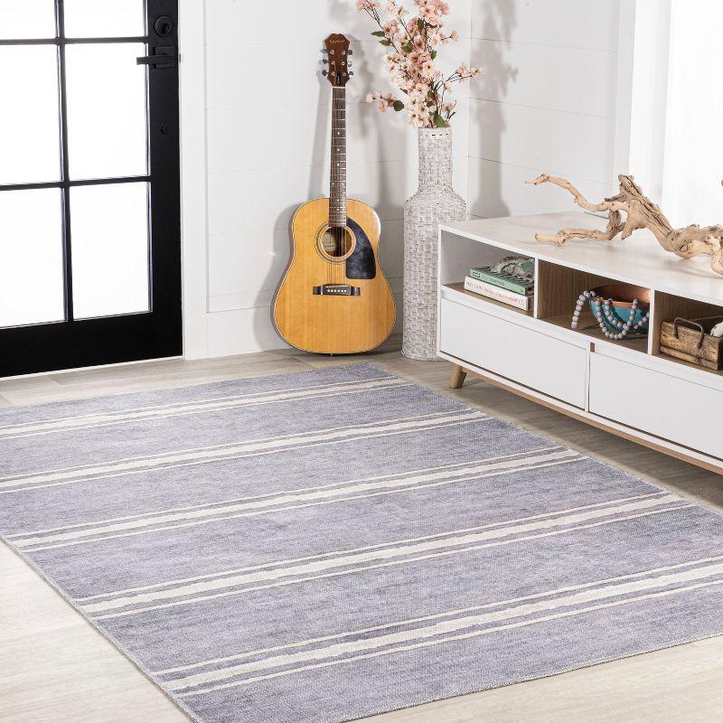 Lavender Ivory Stripe Machine-Washable Rectangular Area Rug