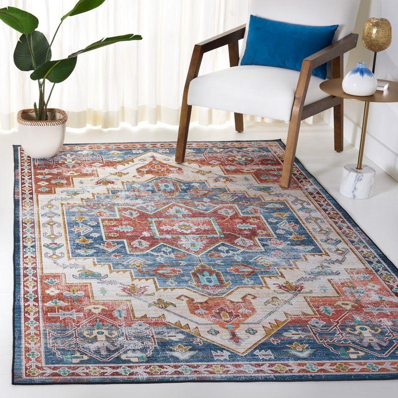 Tucson Traditional Blue/Rust 3' x 5' Machine Washable Area Rug