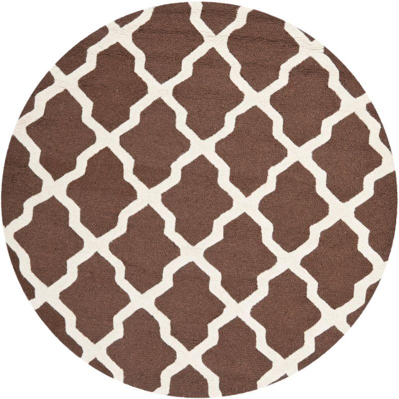 6' Round Dark Brown and Ivory Wool Tufted Area Rug