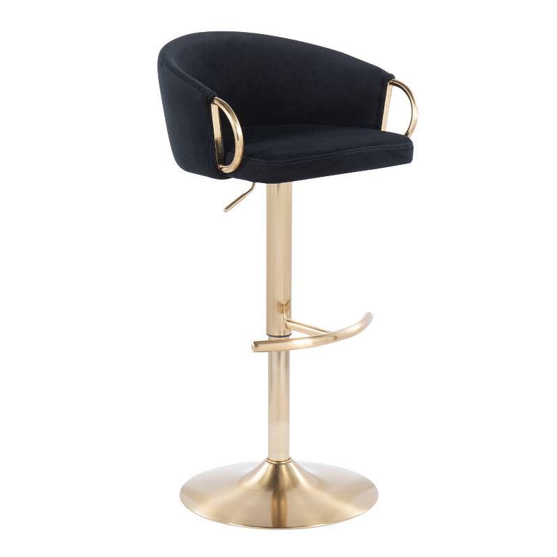 Claire Modern Black Velvet and Gold Metal Adjustable Swivel Barstool