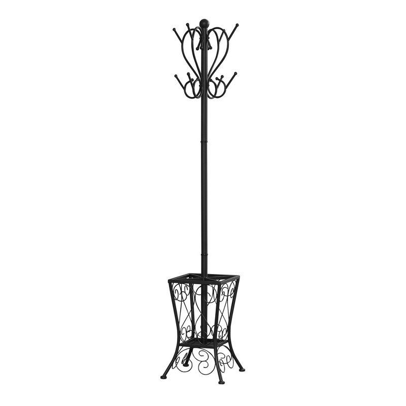 Black Metal 71" Coat Rack with Umbrella Stand