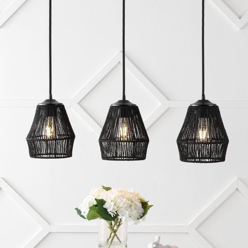 30" 3-Light Ibiza Island Woven Rope/Metal Bohemian Coastal Linear Pendant (Includes LED Light Bulb) Black - JONATHAN Y