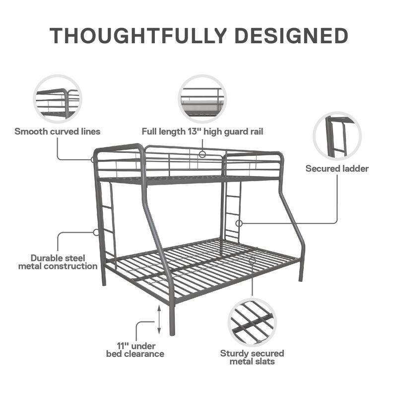 DHP Dusty Twin over Full Metal Bunk Bed, Silver