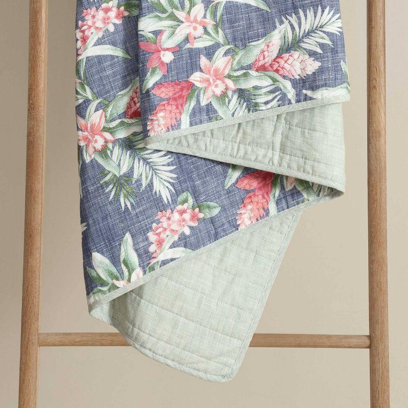 Eddie Bauer Tommy Bahama Floral Enchantment Cotton Reversible Blue Quilt Set