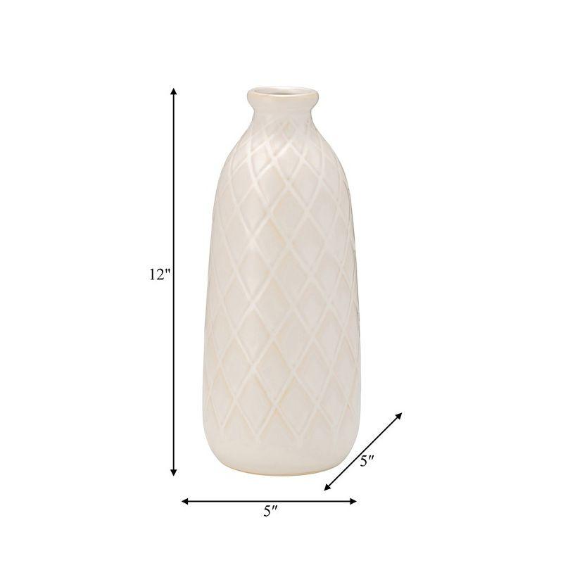 Sagebrook Home 12" Ceramic Vase - Contemporary Plaid Textured Ivory/Beige Vase For Floral Arrangements - Decorative Table Accent for Home or Office