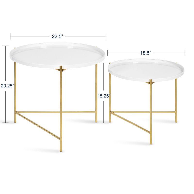 Kate and Laurel Ulani Round Metal Nesting Table, 2 Piece, White and Gold