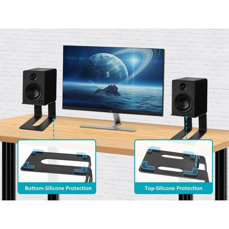 Monoprice Tilted Metal Desktop Bookshelf Speaker Stands Risers Pair with Vibration Absorption Pads Perfect for Most Bookshelf Speakers Studio Monitors