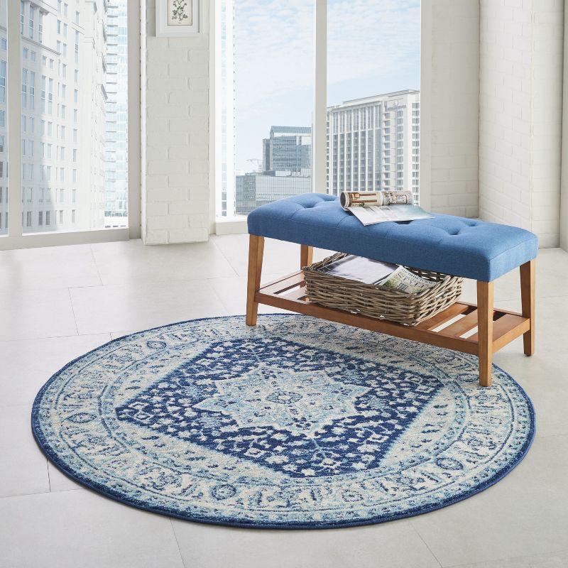 Nourison Tranquil Persian Indoor Rug Ivory Navy 5'3" x Round