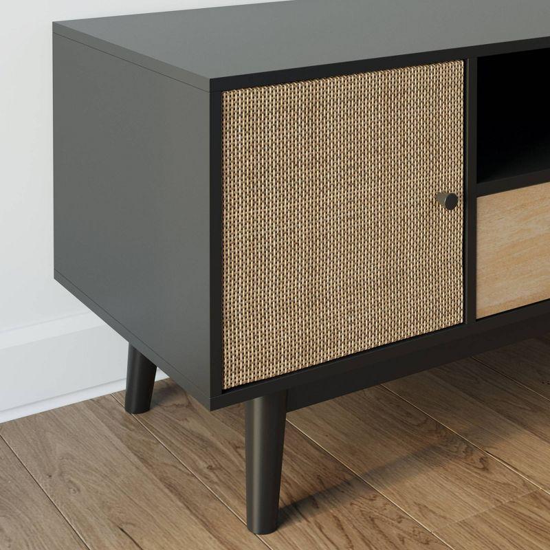 48'' Matte Black Bohemian Media Console with Rattan Accents