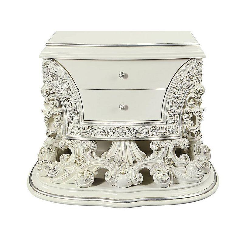 40" Adara Nightstand Antique White Finish - Acme Furniture: Rococo Style, No Assembly Required