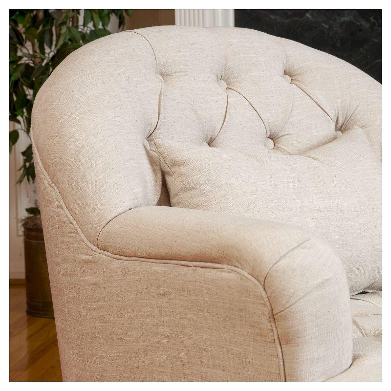 Anastasia Beige Tufted Club Chair with Weathered Oak Legs