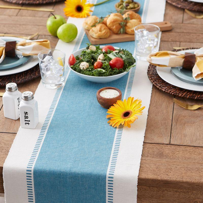 Design Imports  Ribbed Dobby Stripe Table Runner, Storm Blue, 13X72"