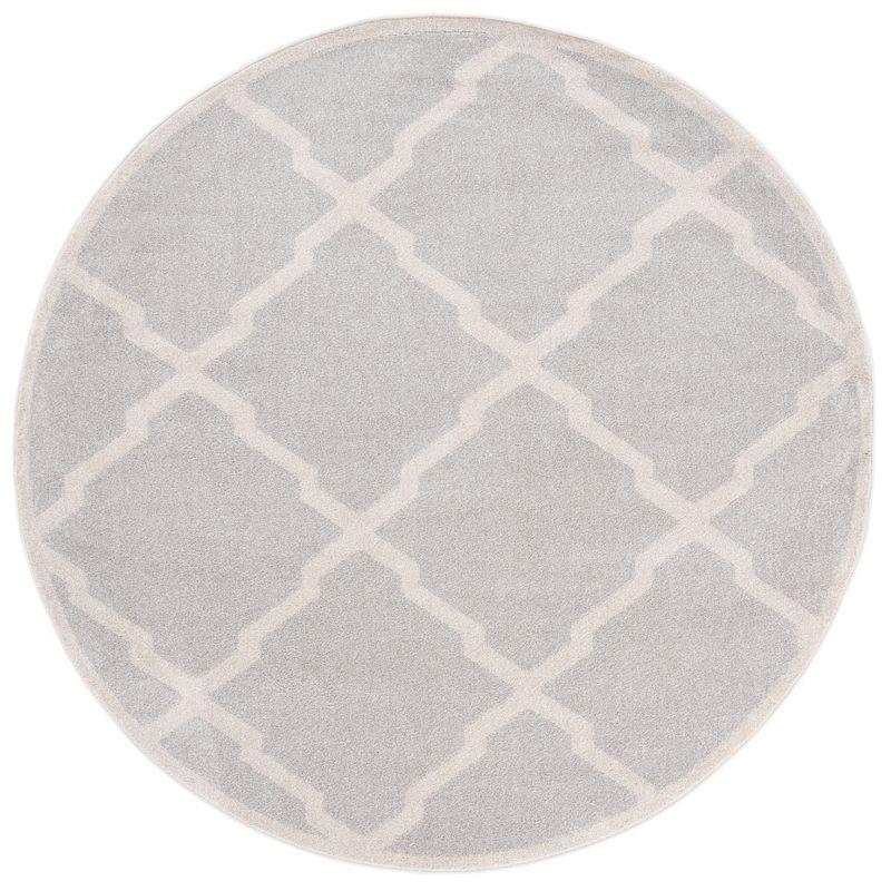 Loomed Geometric Light Grey & Beige Cotton Blend Round Rug