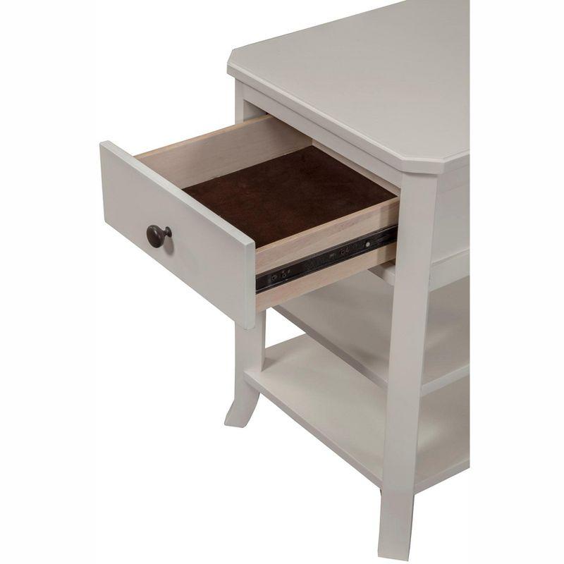 Baker Nightstand with Drawer and 2 Open Shelves in White Finish