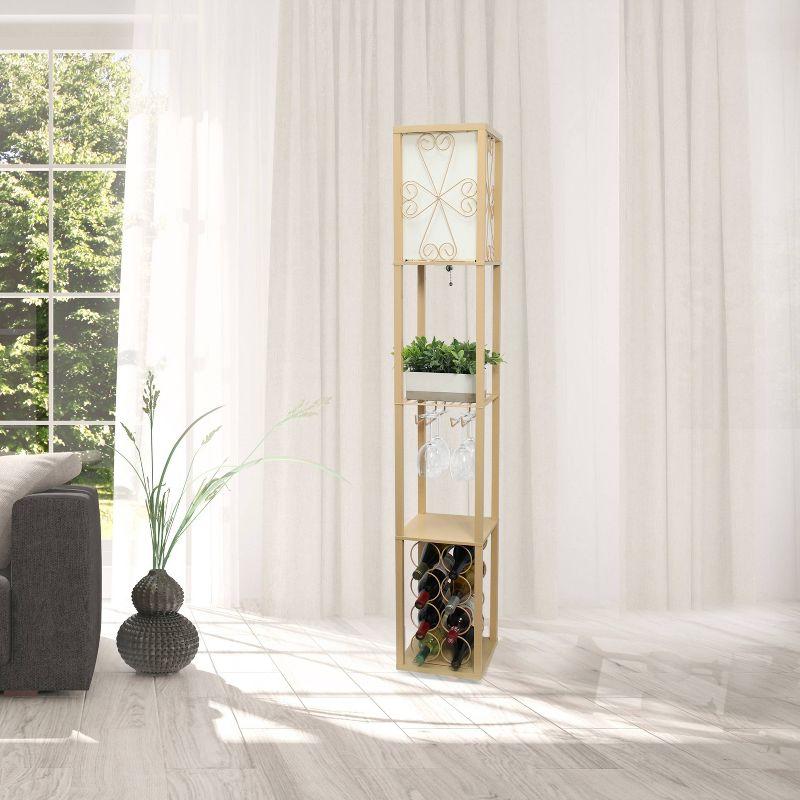 Etagere Organizer Storage Shelf Floor Lamp with Linen Shade Tan - Simple Designs: Modern Electric Wood Composite Lighting