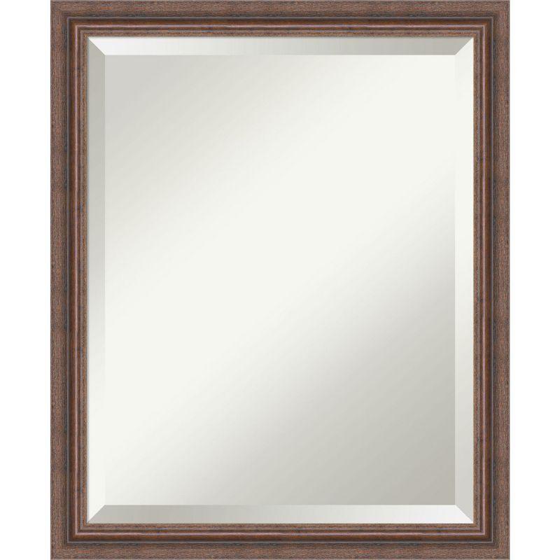 Amanti Art Distressed Rustic Brown Beveled Wood Bathroom Wall Mirror 22.5 x 18.5 in.
