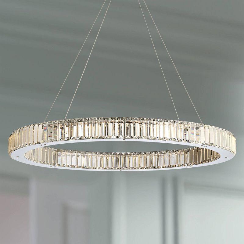 Possini Euro Design Vesta Chrome Pendant Chandelier 35 1/2" Wide Modern LED Ring Crystal Glass Fixture for Dining Room Foyer Kitchen Island Entryway