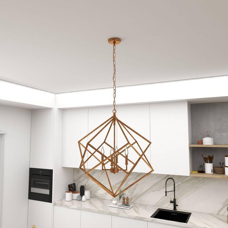 Modern Metal Chandelier with Link Style Chain Gold - Olivia & May: Ceiling Lighting, Geometric Design, E12 Socket