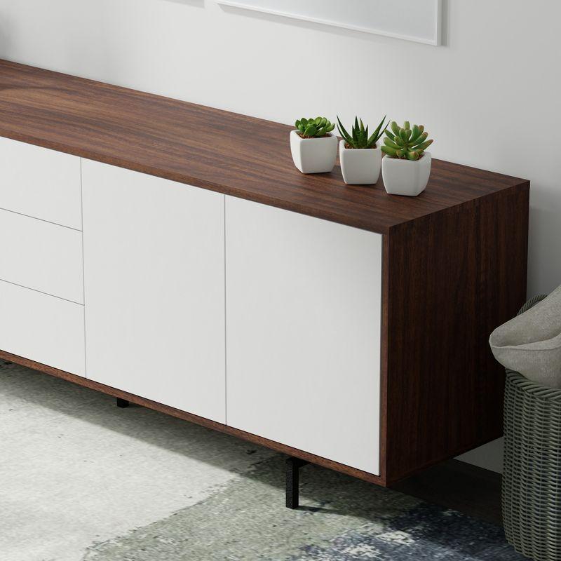 Glenwillow Home Atlas 78" x 28" Highboy Modern TV Stand Cabinet And Sideboard - Walnut Frame, White Door/Drawers, Black Base