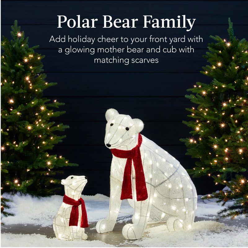 Best Choice Products Large Lighted Polar Bear Family w/ 145 Pre-Strung LED Lights, Zip Ties, Ground Stakes - Red/White