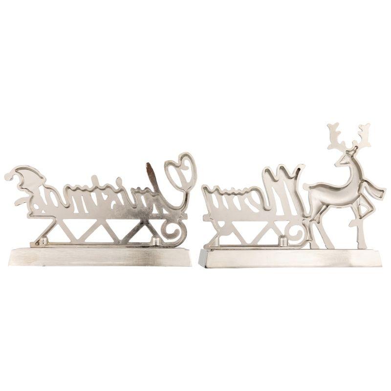 Set of 2 Silver Reindeer Merry Christmas Metal Stocking Holders