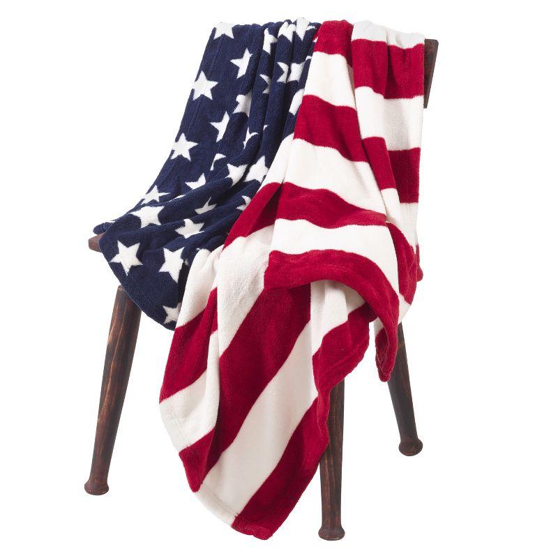 50"x60" American Flag Stars Striped Fleece Throw Blanket - Saro Lifestyle: Cozy Patriotic Vintage Style