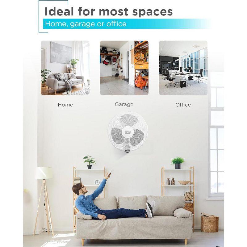BLACK+DECKER BFP Series BLACK+DECKER 16" Wall Fan with Remote Control, Oscillating Fan with 3 Speed Settings