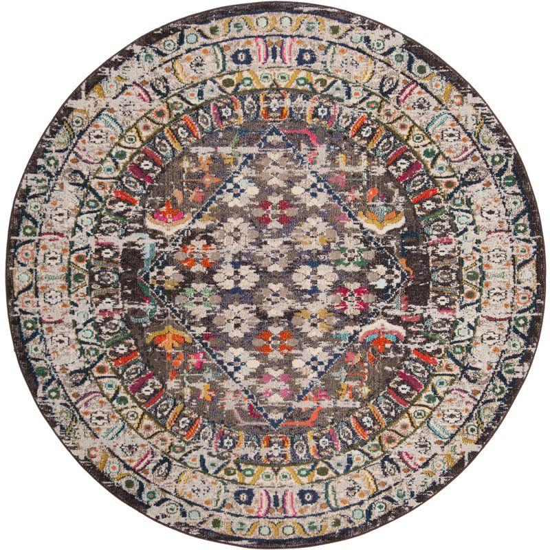 Monaco MNC255 Power Loomed Indoor Area Rug - Brown/Grey - 6'7" Round - Safavieh