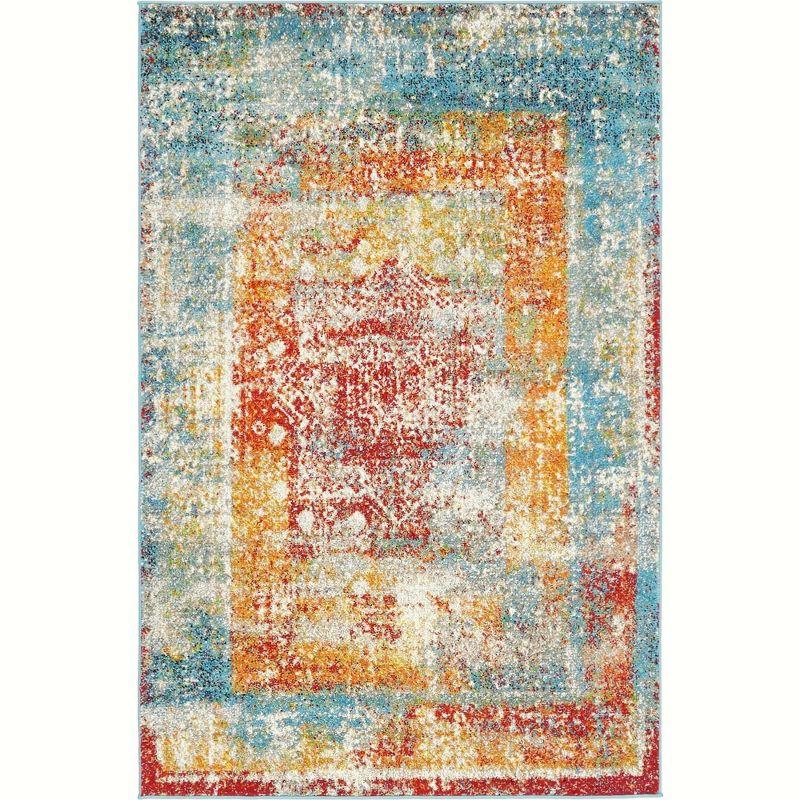 Handmade Tufted Rectangular Easy-Care Rug 4' x 6' in Blue Hues