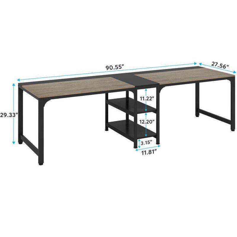LITTLE TREE 90.55" Double Desk with Storage Shelf Gray/Black