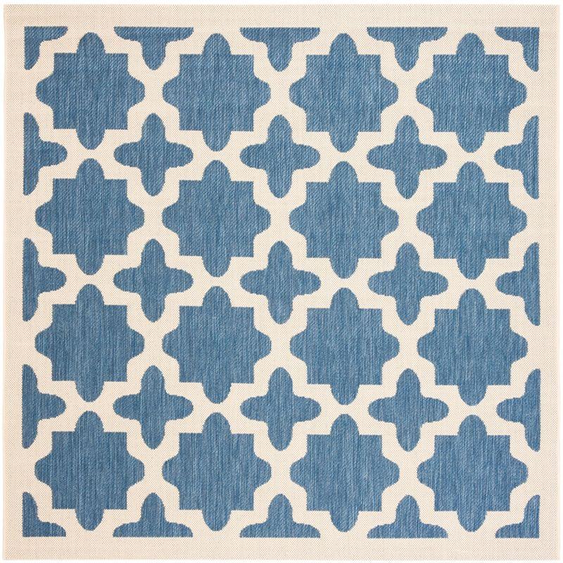 Courtyard CY6913 Power Loomed Indoor and Outdoor Area Rug - Blue/Beige - 5'3"x5'3" - Safavieh