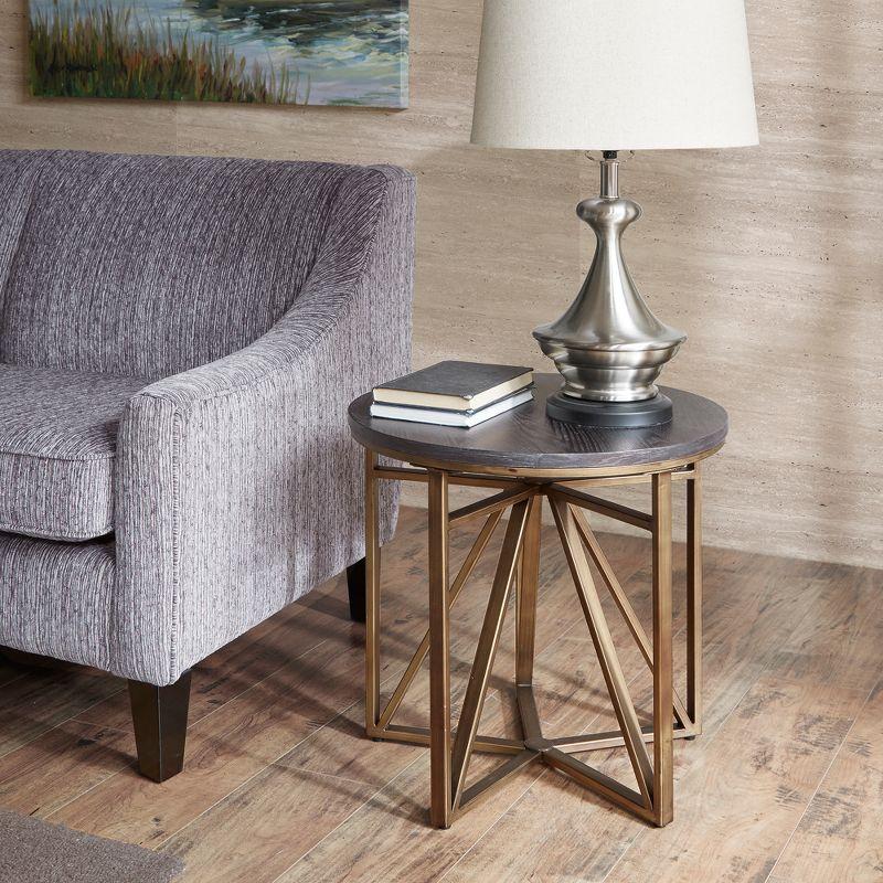 Small Round Dark Wood and Bronze Accent Table