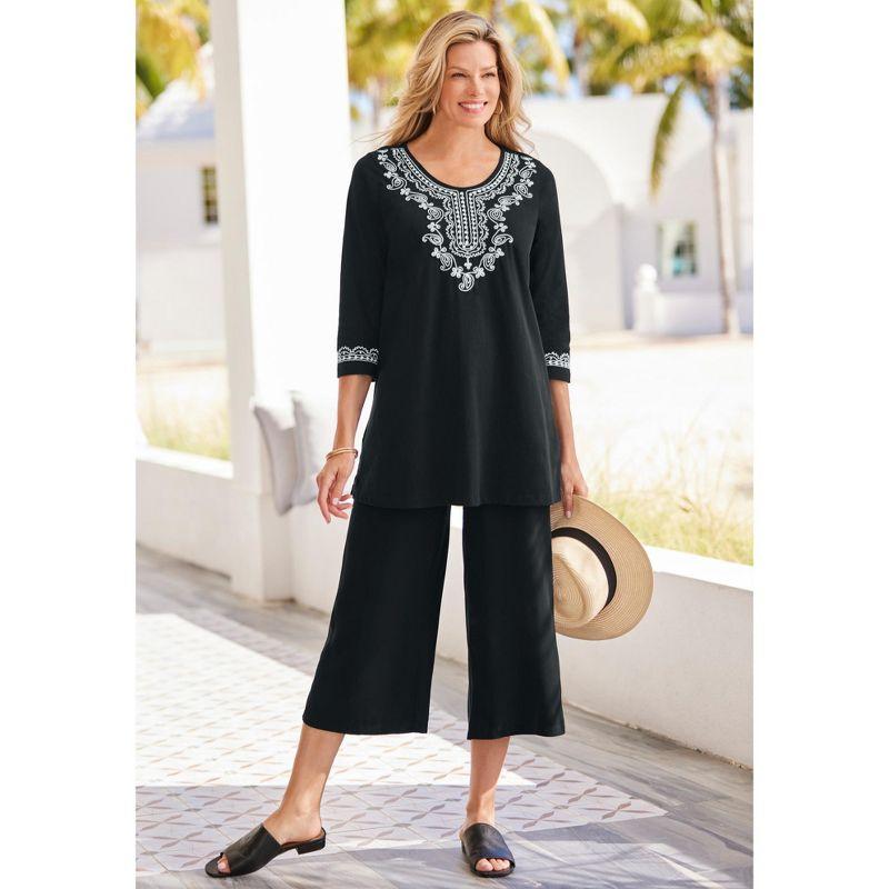 Woman Within Women's Plus Size Embroidered Knit Tunic - 18/20, Black