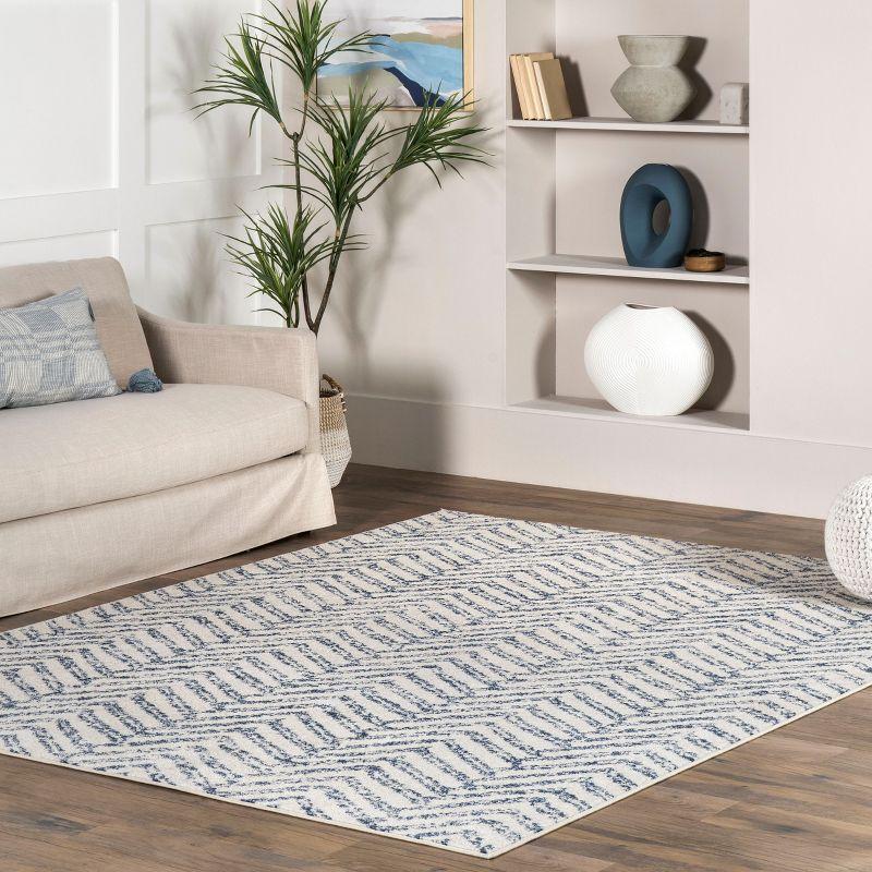 Blue Geometric Non-slip Rectangular Area Rug 5' x 7'