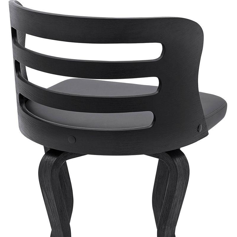 26" Verne Counter Height Barstool with Faux Leather and Wood Finish Black/Gray - Armen Living: Swivel, Indoor Use