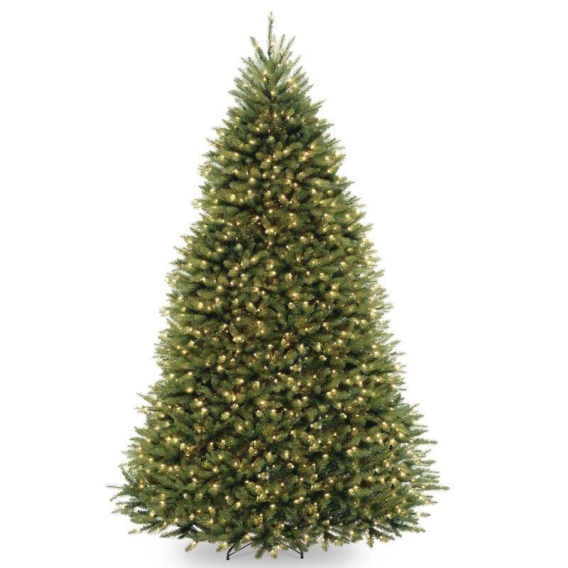 National Tree Company Pre-Lit LED Full Dunhill Fir Hinged Artificial Christmas Tree Dual Color Lights with 9 Function Footswitch