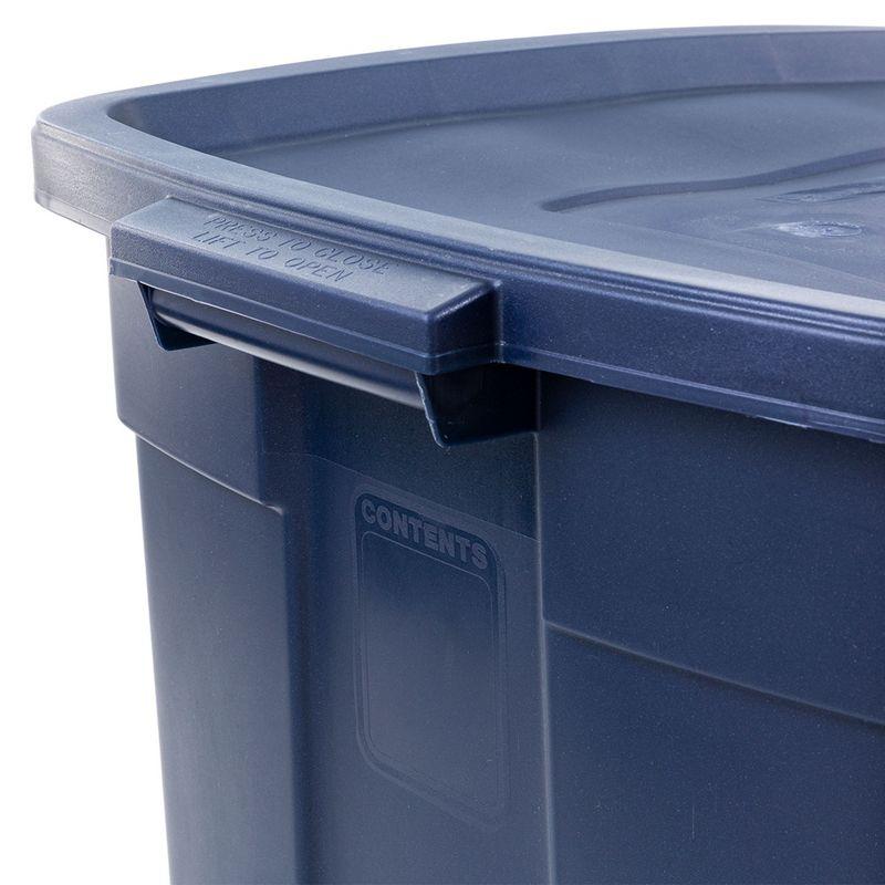 Rubbermaid Roughneck 25 Gallon Rugged Stackable Storage Container with Tight Lid for Indoor or Outdoor Home Organization, Dark Indigo Metallic, 4 Pack