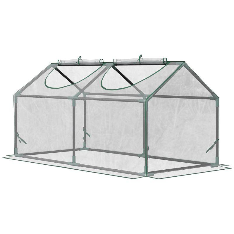 Outsunny Outdoor 3.9' x 2' x 2' Portable Mini Greenhouse, Small Greenhouse with PVC Cover, Roll-up Zippered Windows for Indoor, Outdoor Garden, Clear