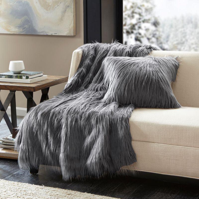 20"x20" Adelaide Faux Fur Square Throw Pillow Gray - Madison Park