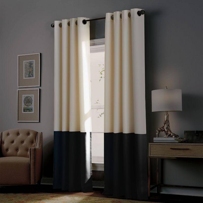 Cream and Black Room-Darkening Grommet Curtain Panel 52" x 120"