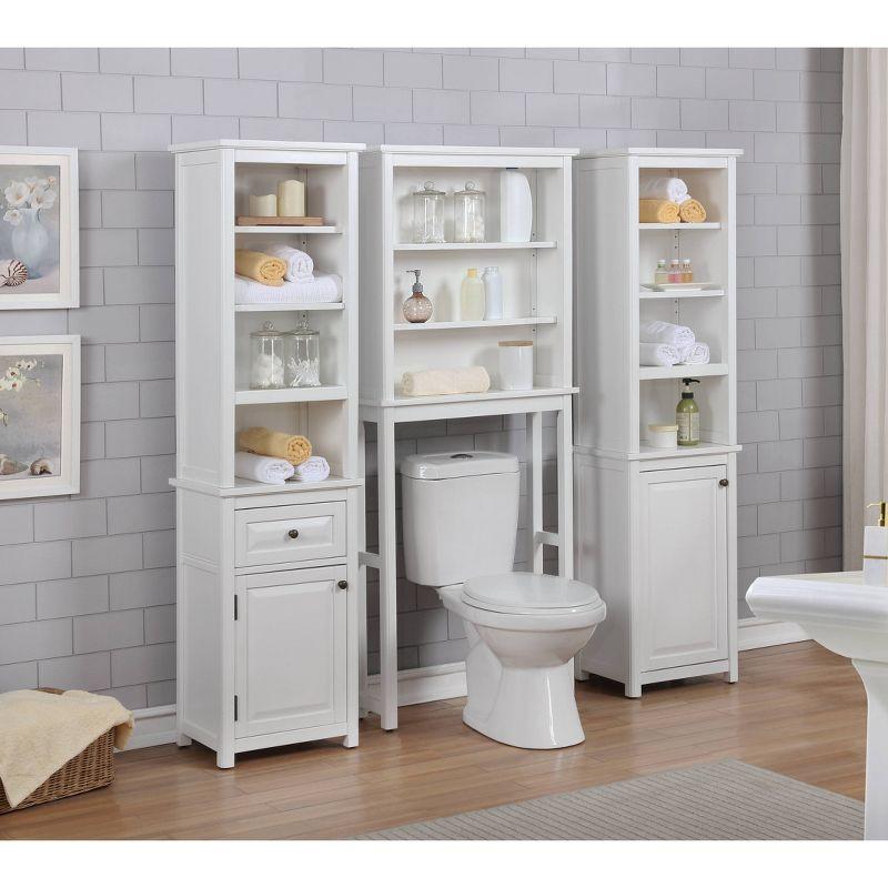 Alaterre Furniture Dorset Bathroom Storage Tower with Open Upper Shelves, Lower Cabinet and Drawer: Hardwood Linen Tower