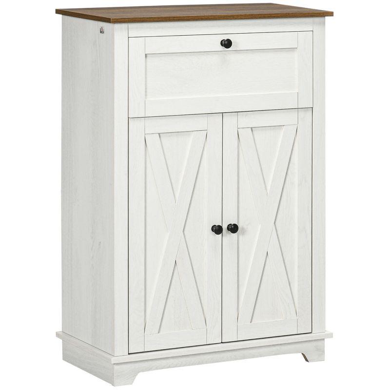 White Farmhouse Freestanding Storage Cabinet with Adjustable Shelves