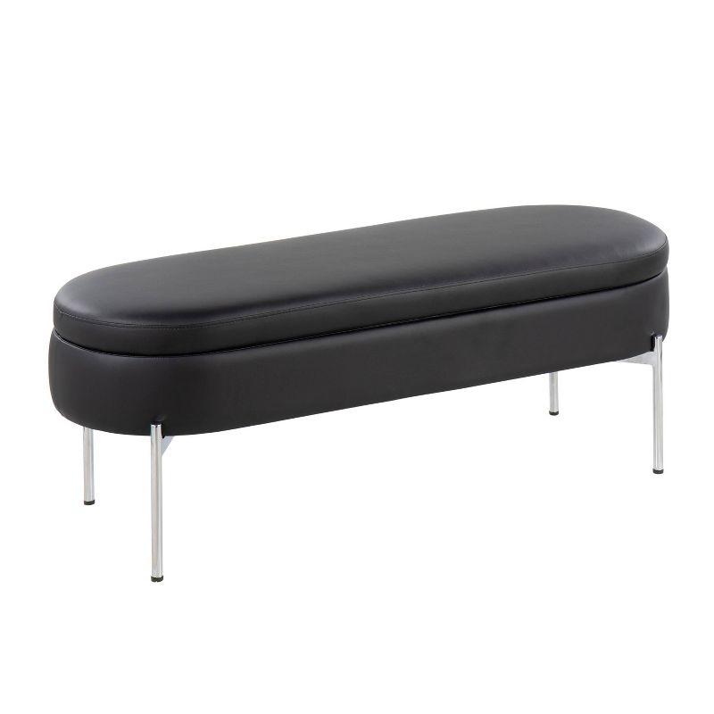 48" Chloe PU Leather Storage Bench Metal Chrome/Black - LumiSource: Flip-Top Lid, Entryway Seating