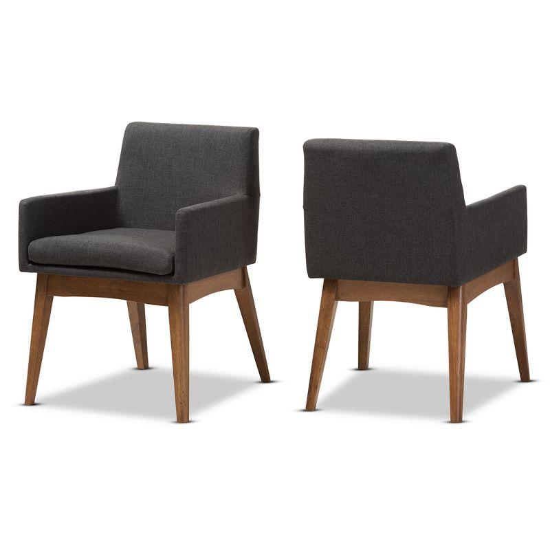 Set of 2 Nexus Mid Century Modern Walnut Wood Fabric Upholstered Dining Armchair Dark Gray - Baxton Studio: Polyester, Rubberwood Frame