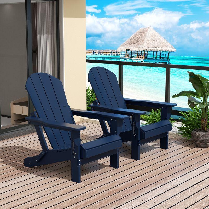 WestinTrends Malibu HDPE Outdoor Folding Poly Adirondack Chair (Set of 2), Navy Blue