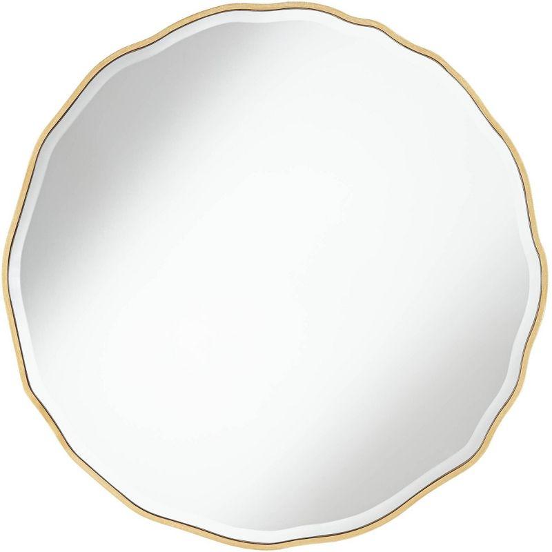 Gold Waved Edge Round Wall Mirror with Wood Frame