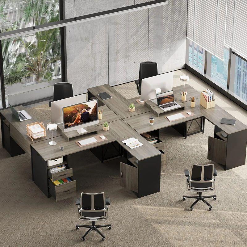 Bestier L Shaped Desk with Drawers 63" Office Computer Desk with Monitor Stand, Gray Wash