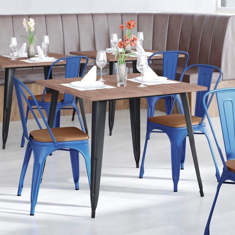 Blue Metal Indoor-Outdoor Stackable Chair with Teak Seat